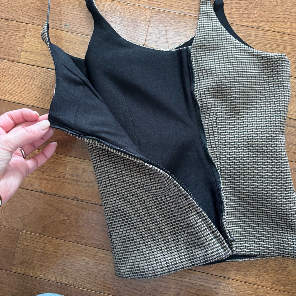 Zara Plaid Houndstooth Bustier Crop Top with Leather Straps - Picture 5 of 7